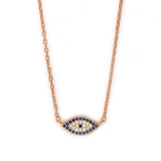 925 Sterling Silver rose gold plated necklace with an evil eye