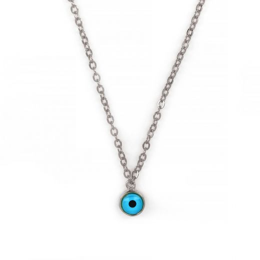 925 Sterling Silver rhodium plated necklace with an evil eye 5mm