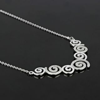 925 Sterling Silver rhodium plated necklace with white cubic zirconia and spiral design - 