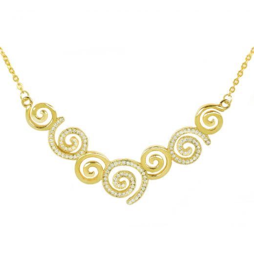 925 Sterling Silver gold plated necklace with white cubic zirconia and spiral design
