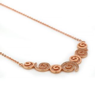 925 Sterling Silver rose gold plated necklace with white cubic zirconia and spiral design - 