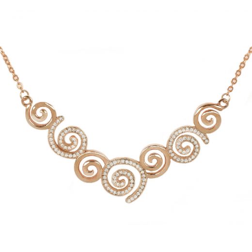 925 Sterling Silver rose gold plated necklace with white cubic zirconia and spiral design