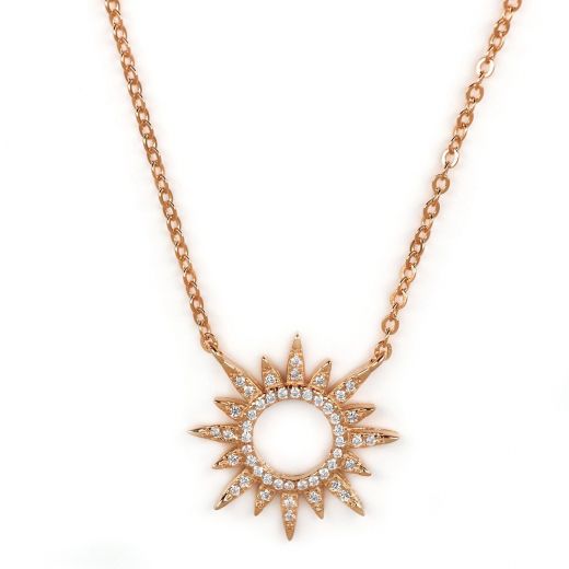 925 Sterling Silver rose gold plated necklace with white cubic zirconia and sun design