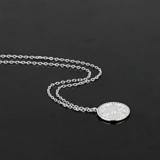 925 Sterling Silver rhodium plated necklace with white cubic zirconia and Vergina sun design - 