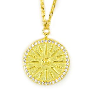 925 Sterling Silver gold plated necklace with white cubic zirconia and Vergina sun design - 