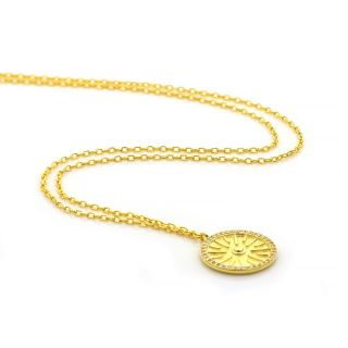 925 Sterling Silver gold plated necklace with white cubic zirconia and Vergina sun design - 