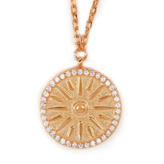 925 Sterling Silver rose gold plated necklace with white cubic zirconia and Vergina sun design - 