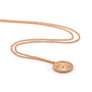 925 Sterling Silver rose gold plated necklace with white cubic zirconia and Vergina sun design - 