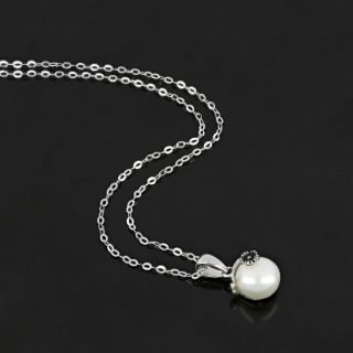925 Sterling Silver rhodium plated necklace with a white fresh water pearl - 
