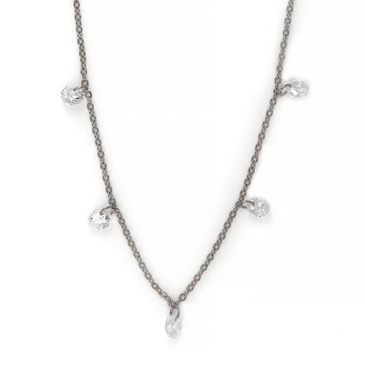 925 Sterling Silver rhodium plated necklace with white crystals