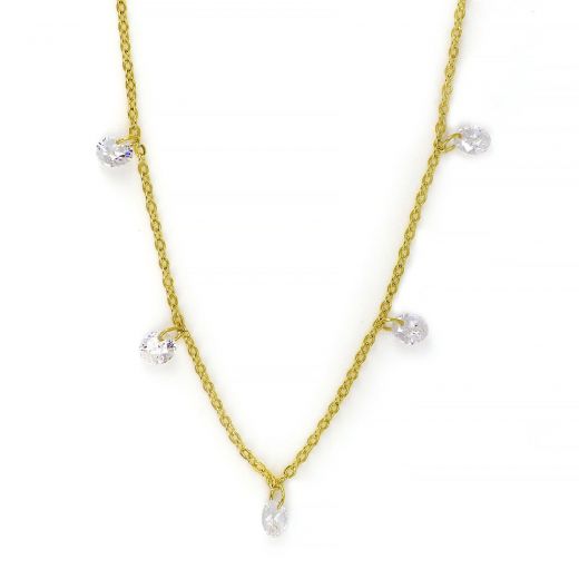 925 Sterling Silver gold plated necklace with white crystals