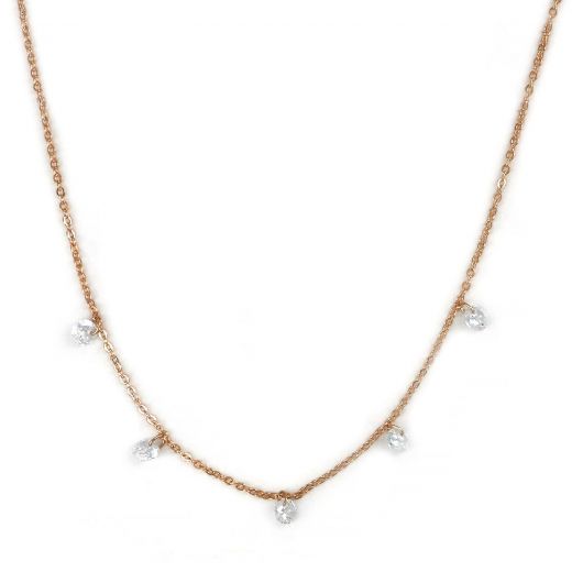 925 Sterling Silver rose gold plated necklace with white crystals