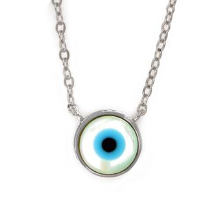 925 Sterling Silver rhodium plated necklace with an evil eye - 