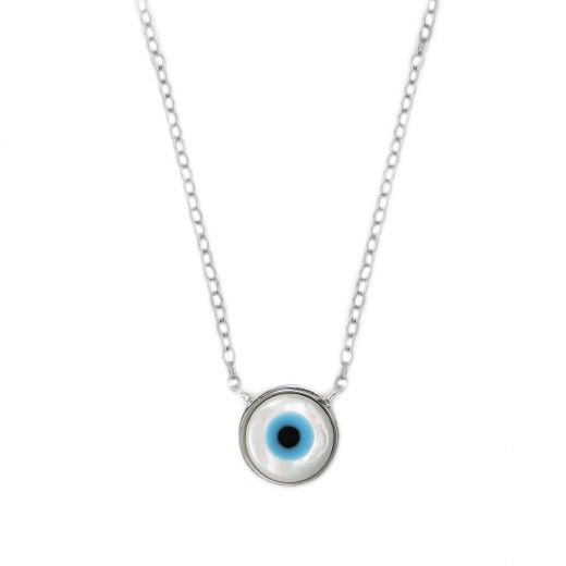 925 Sterling Silver rhodium plated necklace with an evil eye