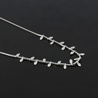 925 Sterling Silver rhodium plated necklace with white cubic zirconia and elegant leaves - 