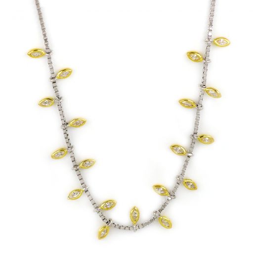 925 Sterling Silver gold plated necklace with white cubic zirconia and leaves design