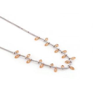 925 Sterling Silver rose gold plated necklace with white cubic zirconia and leaves - 