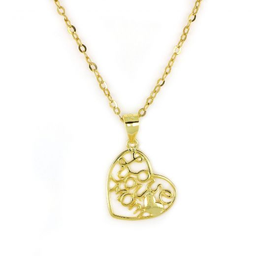925 Sterling Silver gold plated heart's shapr "Love you Mom"