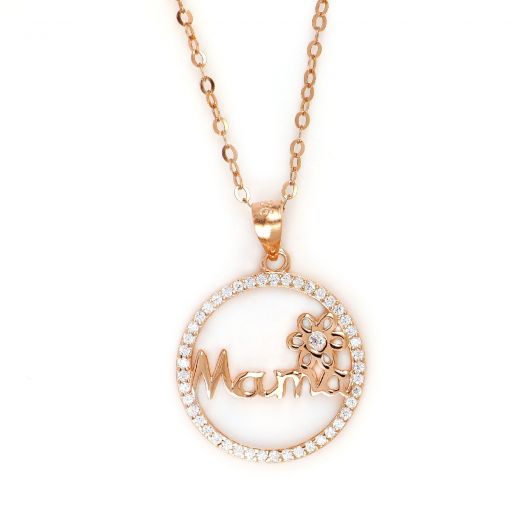 925 Sterling Silver rose gold plated necklace with white zircon "Mama"