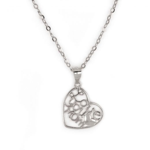925 Sterling Silver rhodium plated heart's shapr "Love you Mom"