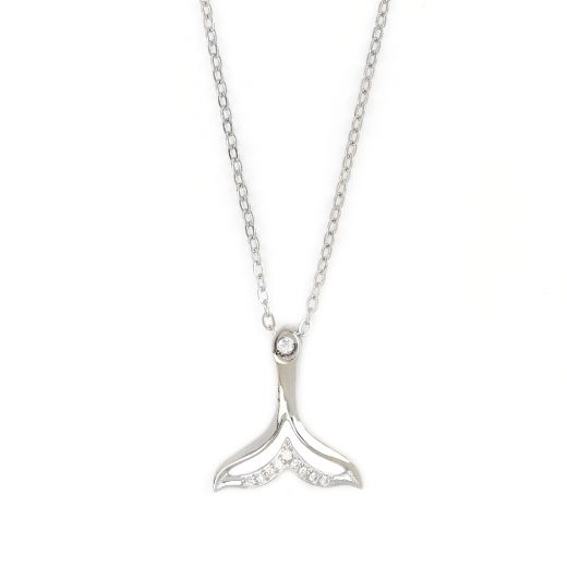 925 Sterling Silver rhodium plated necklace with white zircon "DOLPHIN'S TALE"