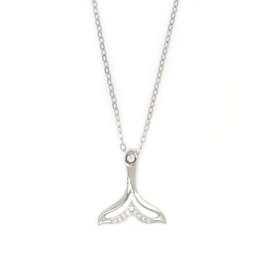 925 Sterling Silver rhodium plated necklace with white zircon "DOLPHIN'S TALE"