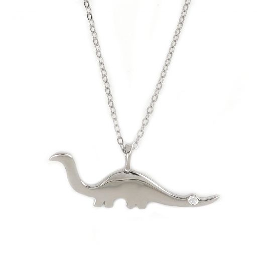 925 Sterling Silver rhodium plated necklace with white zircons "DINOSAUR"