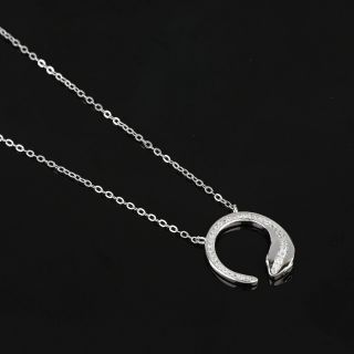 925 Sterling Silver rhodium plated necklace with white zircons "SNAKE" - 