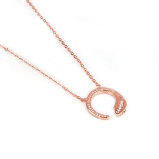 925 Sterling Silver rose gold plated necklace with white zircons "SNAKE" - 