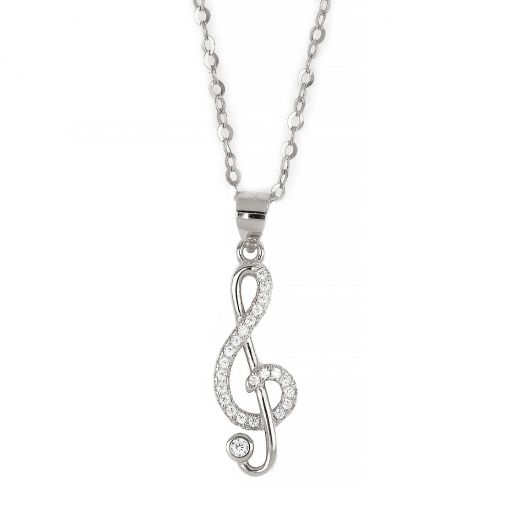 925 Sterling Silver necklace with clef and zircon