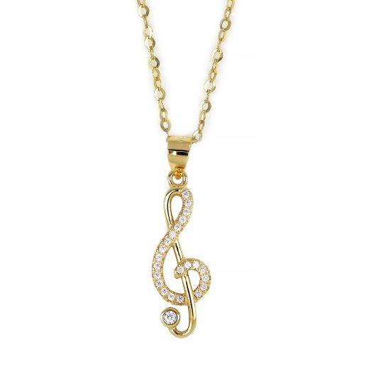 925 Sterling Silver gold plated necklace with clef and zircon