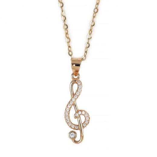 925 Sterling Silver rose gold plated necklace with clef and zircon