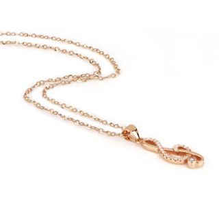 925 Sterling Silver rose gold plated necklace with clef and zircon - 
