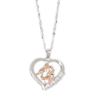925 Sterling Silver two-tone necklace with woman and child with white cubic zirconia