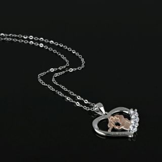 925 Sterling Silver two-tone necklace with woman and child with white cubic zirconia - 