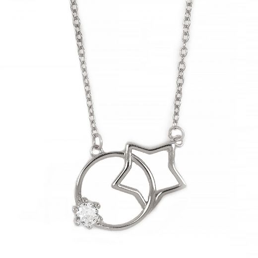 925 Sterling Silver necklace with star circle and white cubic zirconia