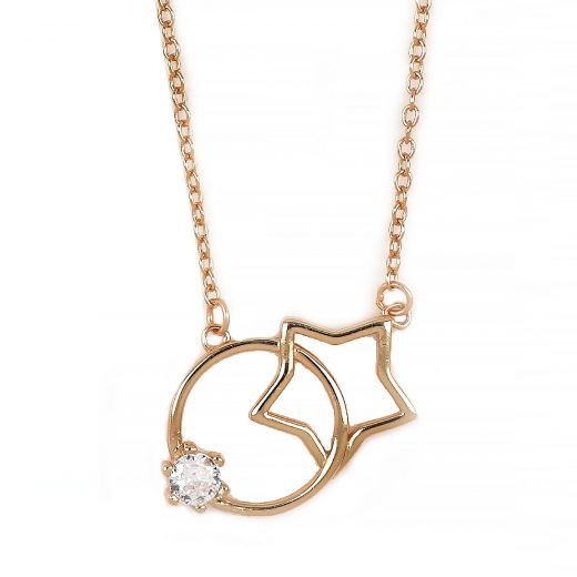 925 Sterling Silver rose gold plated necklace with star circle and white cubic zirconia