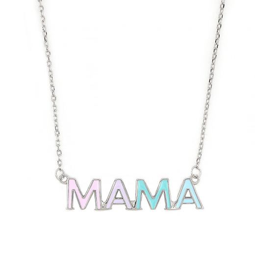 925 Sterling Silver necklace with the word MOM and multicolor enamel