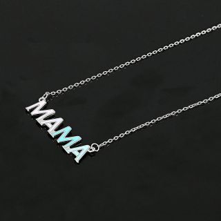 925 Sterling Silver necklace with the word MOM and multicolor enamel - 