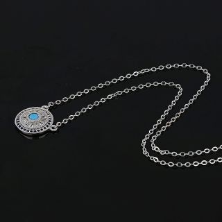 925 Sterling Silver rhodium plated necklace with blue cubic zirconia, crystals and evil eye. - 