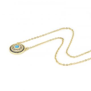 925 Sterling Silver gold plated necklace with blue cubic zirconia, crystals and evil eye. - 