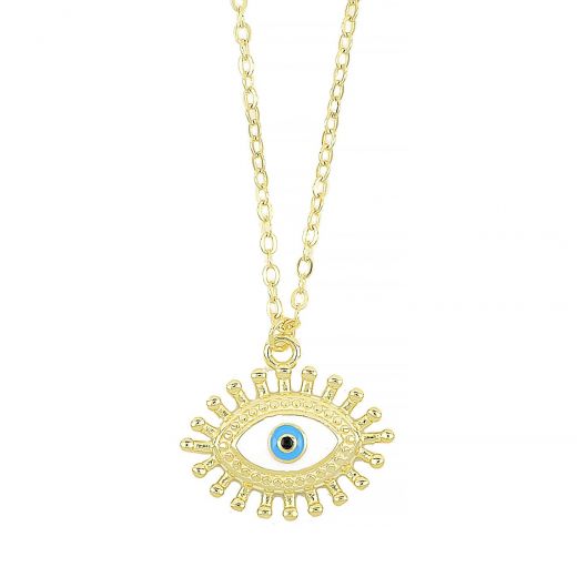 925 Sterling Silver gold plated necklace with blue cubic zirconia, crystals and evil eye.