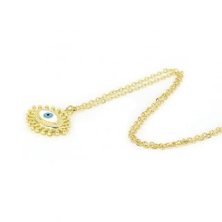 925 Sterling Silver gold plated necklace with blue cubic zirconia, crystals and evil eye. - 