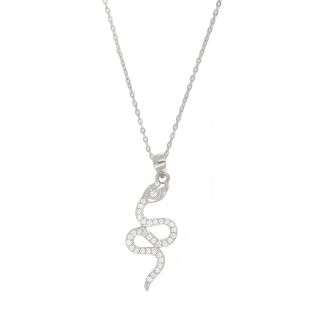 925 Sterling Silver rhodium plated necklace with white cubic zirconia and "SNAKE" 925 Sterling Silver rhodium plated necklace with white cubic zirconia and "SNAKE"