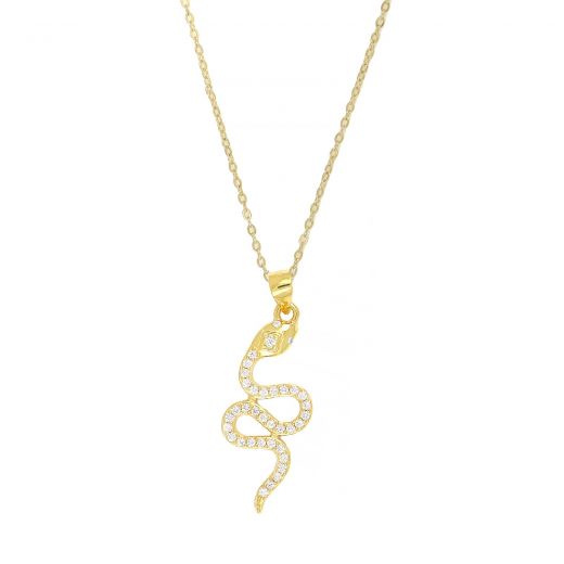 925 Sterling Silver gold plated necklace with white cubic zirconia and "SNAKE"
