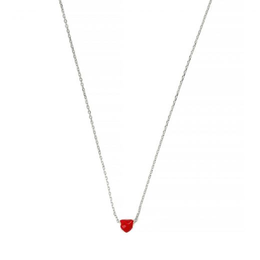 925 Sterling Silver rhodium plated necklace with red heart