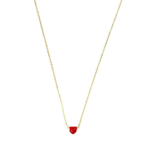 925 Sterling Silver gold plated necklace with red heart