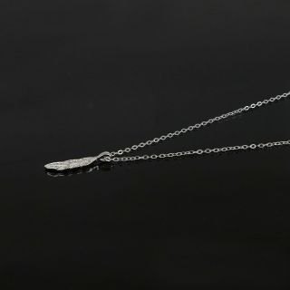925 Sterling Silver rhodium plated necklace with feather and white cubic zirconia - 