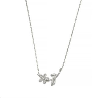 925 Sterling Silver rhodium plated necklace with flower and white cubic zirconia 925 Sterling Silver rhodium plated necklace with flower and white cubic zirconia