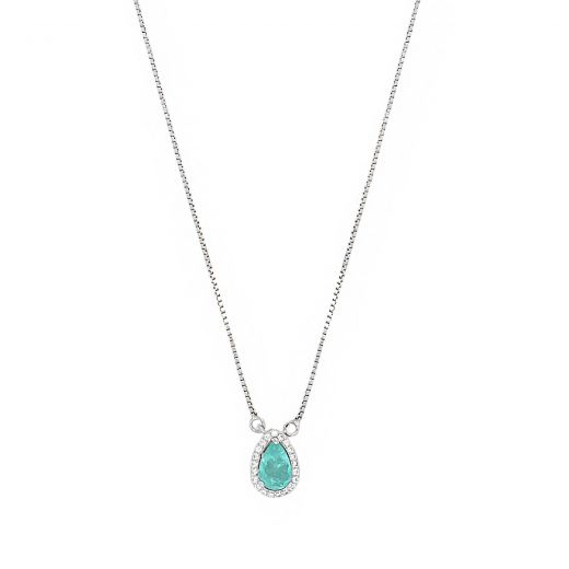 925 Sterling Silver necklace with zircon and with teardrop-shaped tourmaline